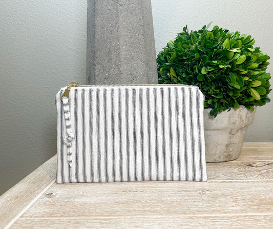 Blue and White Ticking Stripes Zipper Pouch