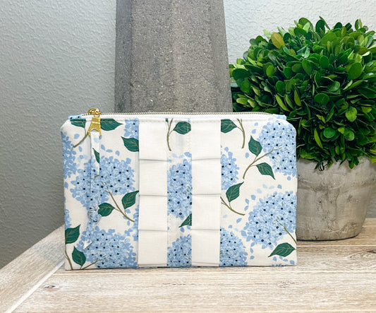 Blue Hydrangea Blooms Ruffled Zipper Pouch